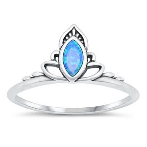 Vintage Style Lab Created Blue Opal Ring in Genuine 925 Sterling Silver